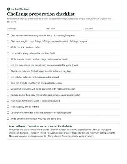 Preview of the first page: Challenge preparation checklist