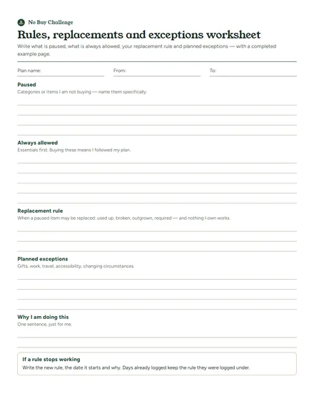 Preview of the first page: Rules, replacements and exceptions worksheet
