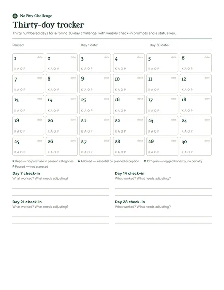 Preview of the first page: Thirty-day tracker