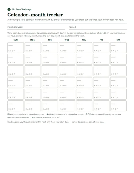 Preview of the first page: Calendar-month tracker